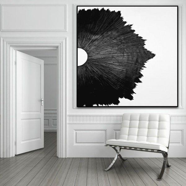 Tableau abstrait noir et blanc, Tableau vegetal, Fleur, Tableau peinture, Tableau 3d, Art nouveau, Tableau d, Tableau sur toile,