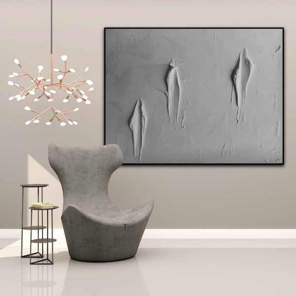 Tableau 3d, Decoration murale, Tableau peinture, Tableau gris, Tableau contemporain, Tableau abstrait, Deco murale, Minimaliste, gris