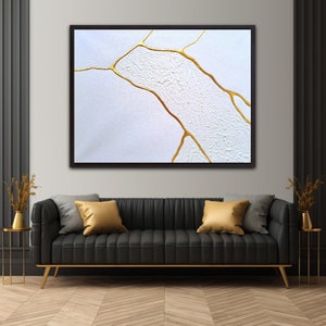 Kintsugi aardewerk, Minimal art, Textuur muur kunst, Wabi sabi kunst, Gouden muur kunst, Kintsugi, Neutrale abstracte kunst, Hedendaagse kunst