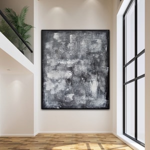 Extra Large Black and White Abstract Painting: Textured Wall Art