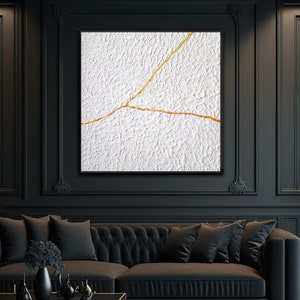 Kintsugi Plaster Wall Art: White Textured Japandi Painting