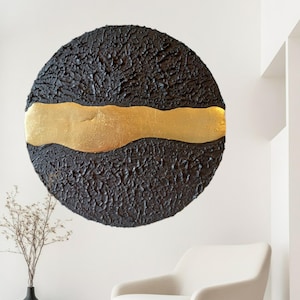 Strukturbilder, Wandkunst, Schwarz bilder, Gold, Wanddeko, Wandbilder, Spachtel bilder, Strukturbild