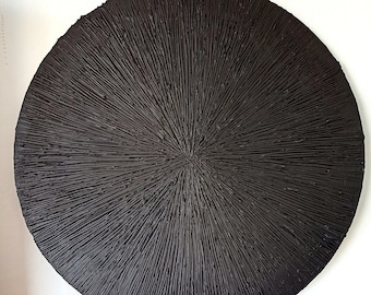 Wabi sabi wall art, Round canvas, Black wall art, Black textured wall art, Sunburst wall art, Plaster wall art, Circle, Work from home