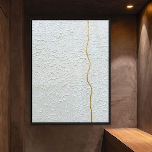 Minimalist art, Large metal wall art, Gold wall art, White textured wall art, Minimalist wall art, Kintsugi