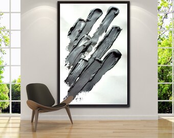 Arte da parete in gesso bianco e nero, arte strutturata 3d, pittura texture, arte da parete in argilla, pittura astratta in bianco e nero, arte da parete extra large