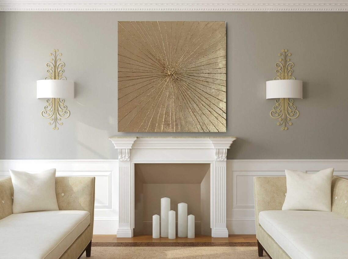 Extra Large Abstract Art Gold Leaf Wall Art Gold Wall Decor Etsy