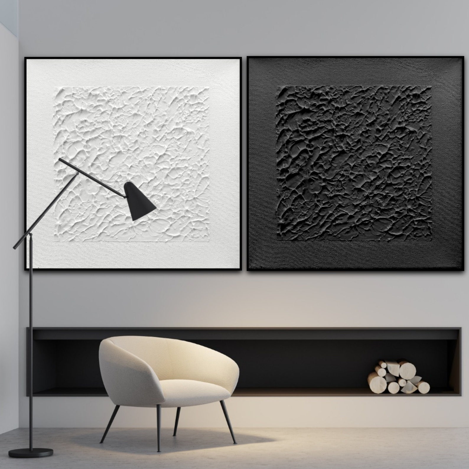 Black and White Wall Art, Artwork 2 Piece, Minimalist Wall Art, Textured Wall Art, Black and ...