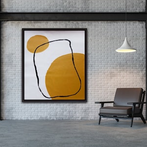 Large Mustard Abstract Painting: Mid-Century Modern Wall Art
