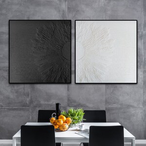 Set of two wall art, Extra large black and white painting, Two piece abstract art, Monochrome painting, Minimalist wall art, Wall decore image 5