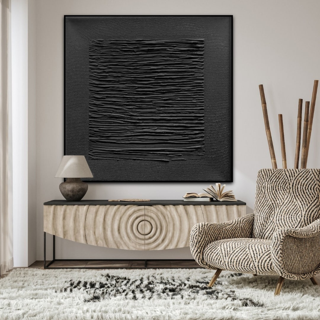 Black Textured Wall Art: Wabi Sabi Dimensional Art - Etsy