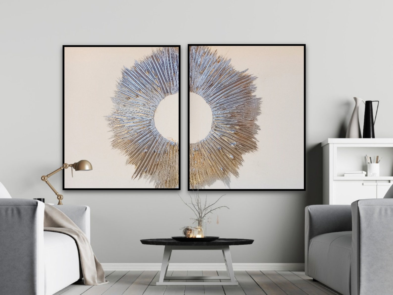 White Textured Wall Art Two Piece Wall Art Silver Textured Etsy