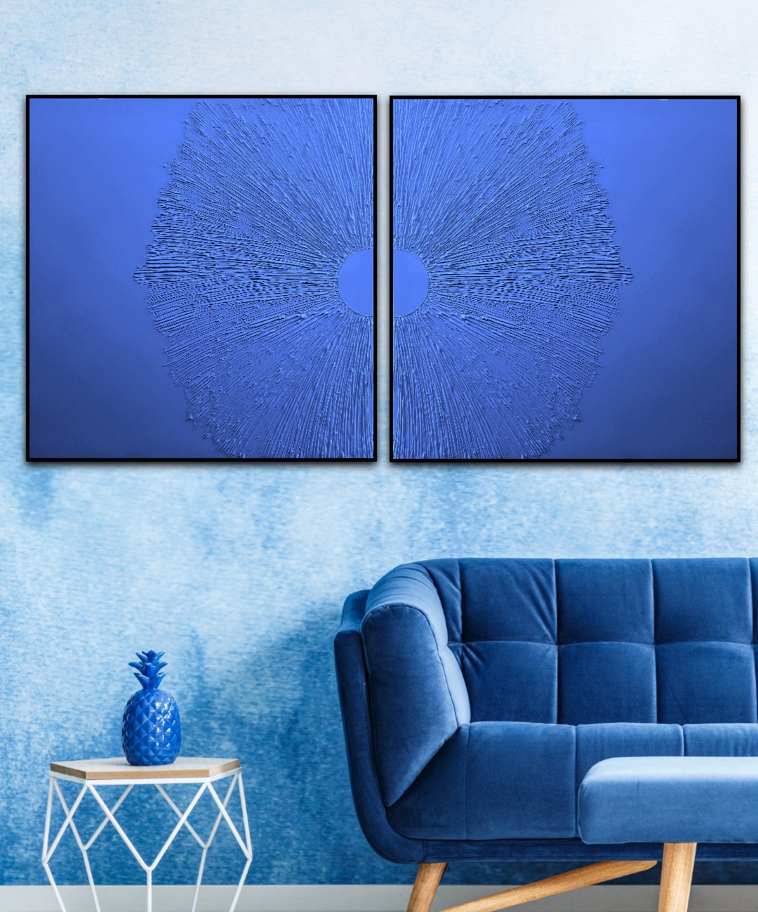 Blue Wall Art, Set of Two Wall Art, Plaster Wall Art, Blue Abstract