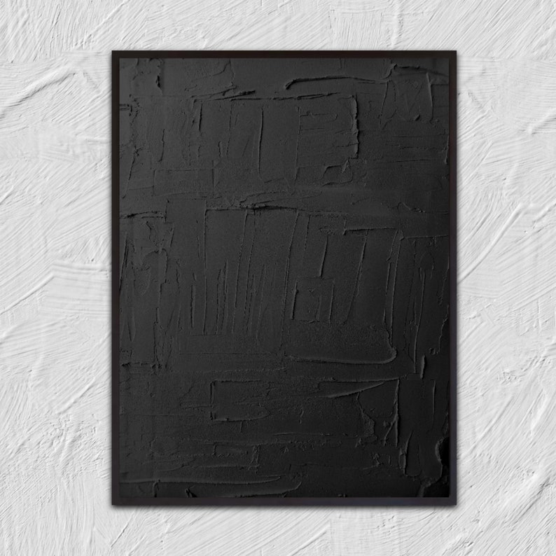 Black Large Wall Decor, Black Textured Wall Art, Plaster Art