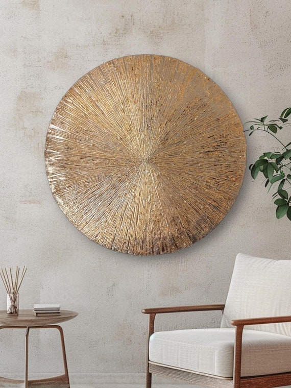 Gold metal wall art, Circular wall art, Gold wall decor, Large metal wall art, Brass wall art, Metal leaf wall art, Gold decor