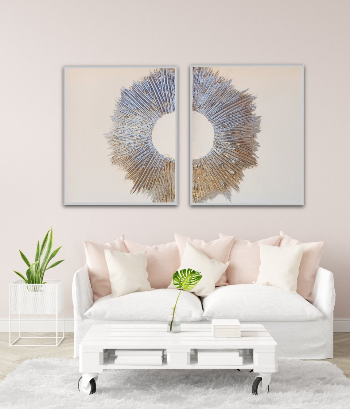 White Textured Wall Art Two Piece Wall Art Silver Textured Etsy