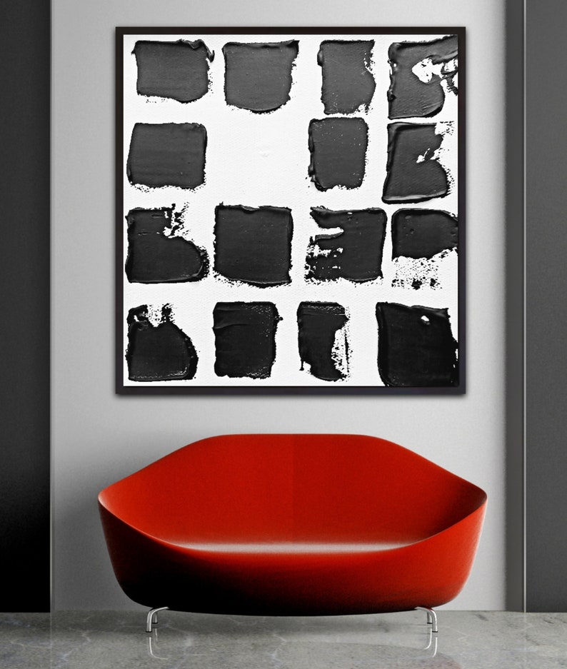 Black and White Extra Large Abstract Art, Palette Knife Painting