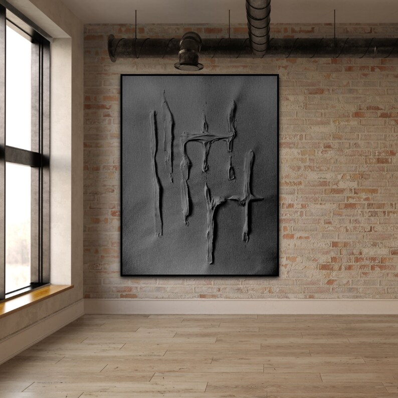 Plaster art, Black plaster wall art, Minimalist wall art, Monochrome painting, Black sculptured painting, Giant wall art, Wall decore image 4