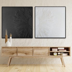 Set of two wall art, Extra large black and white painting, Two piece abstract art, Monochrome painting, Minimalist wall art, Wall decore image 3