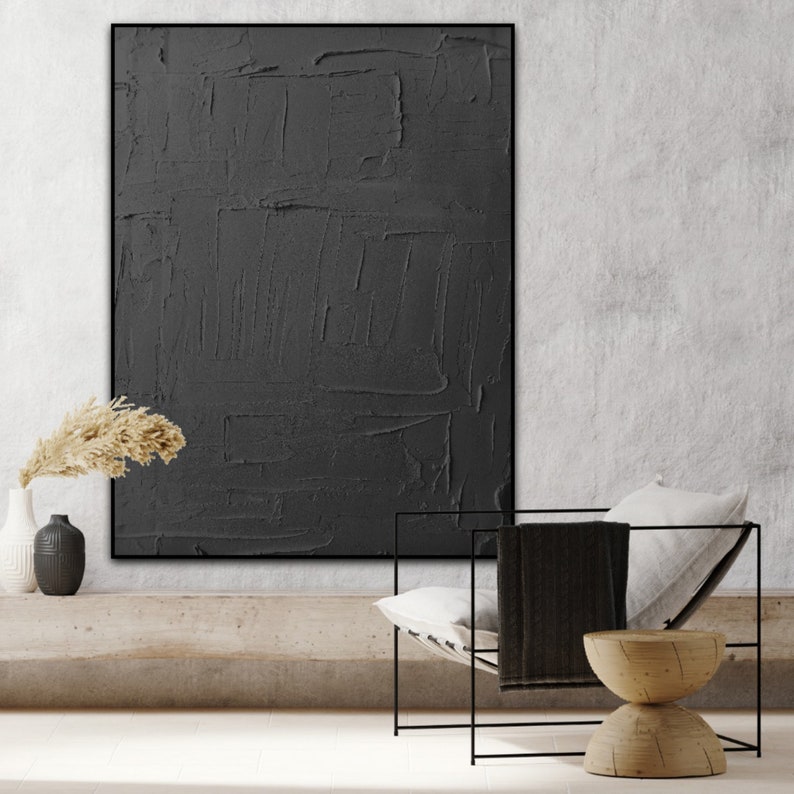 Black Large Wall Decor, Black Textured Wall Art, Plaster Art