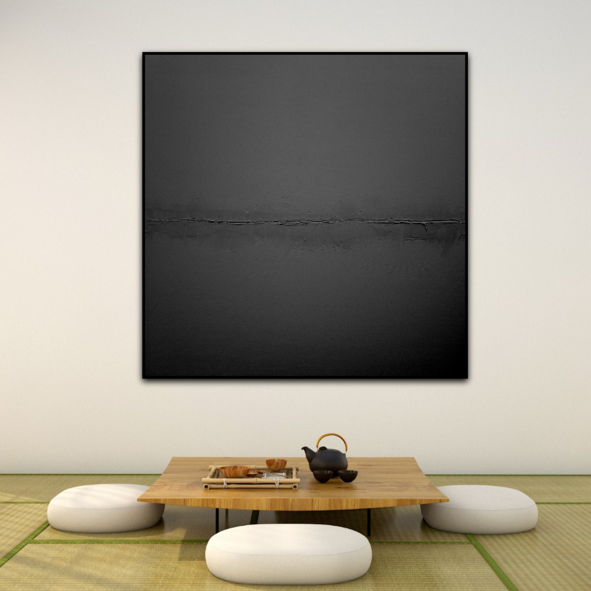 Black textured painting Wabi sabi wall art Minimalist Wall Art Raku ...
