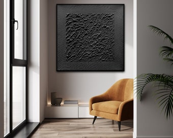 Black 3d abstract painting, Black extra large abstract art, Minimalist wall art, Black minimal artwork,  Geometric wall art