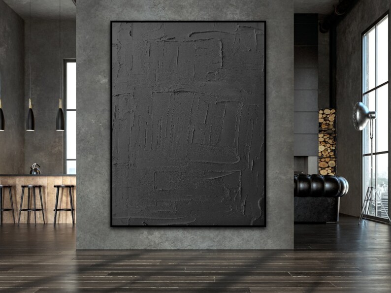 Black Large Wall Decor, Black Textured Wall Art, Plaster Art