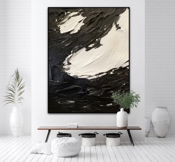 Tableau noir, Peinture originale, Art minimaliste, Peinture texture, Art  japonais, Tableau 3d, Peinture sur toile, Noir, Industrielle -  France