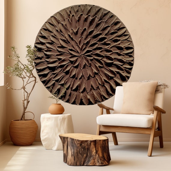 Brown Textured Plaster Wall Art, Round Wabi Sabi Decor