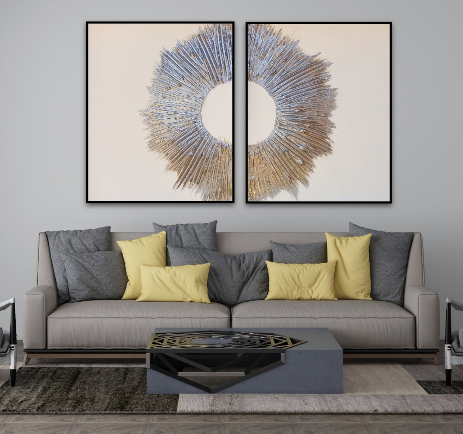 White Textured Wall Art Two Piece Wall Art Silver Textured Etsy