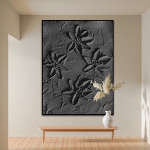Black 3D Flower Wall Art: Textured Abstract Painting