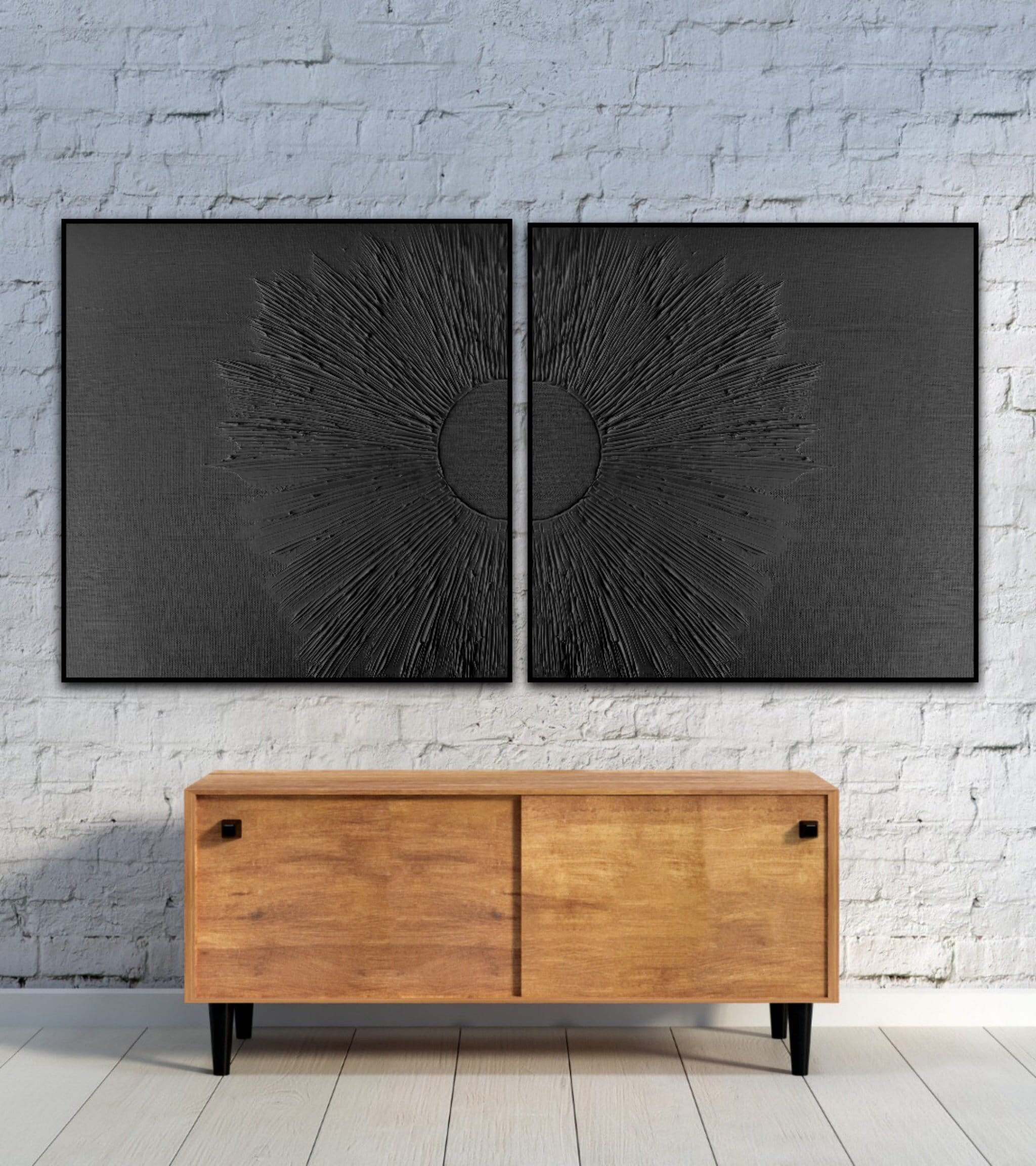 Black Plaster Wall Art, Set of Two Wall Art, 3d Relief, Wabi Sabi Wall