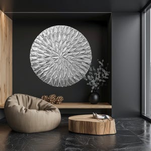 Handmade Silver Metal Wall Art: Textured Circular Painting