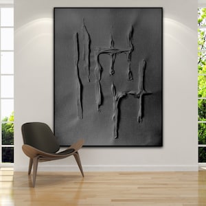 Plaster art, Black plaster wall art, Minimalist wall art, Monochrome painting, Black sculptured painting, Giant wall art, Wall decore image 3