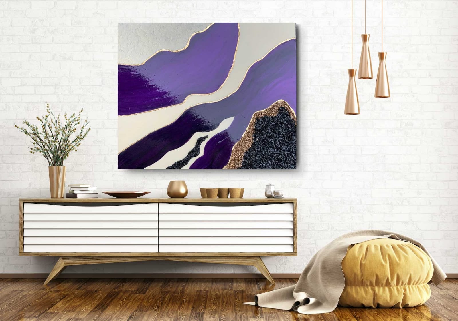 Large Wood Wall Art Purple Wall Decor Gem Painting Agate Etsy
