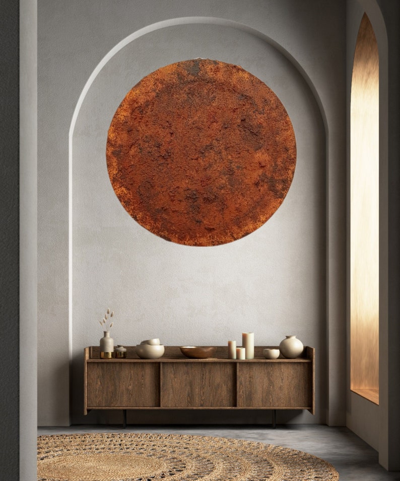 Brass wall art, Circle wall hanging, Rusty decor, Copper wall art, Industrial wall art, Minimal artwork, Textured wall art