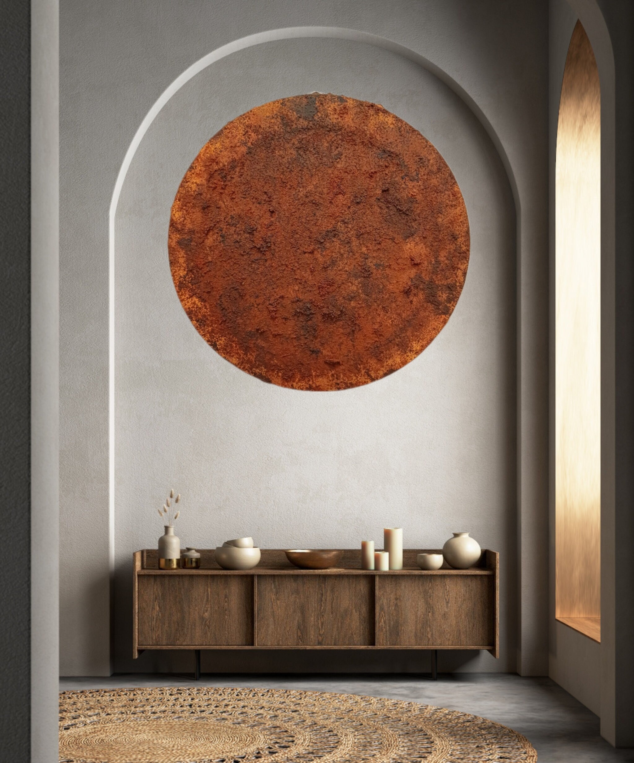 Brass wall art, Circle wall hanging, Rusty decor, Copper wall art, Industrial wall art, Minimal artwork, Textured wall art