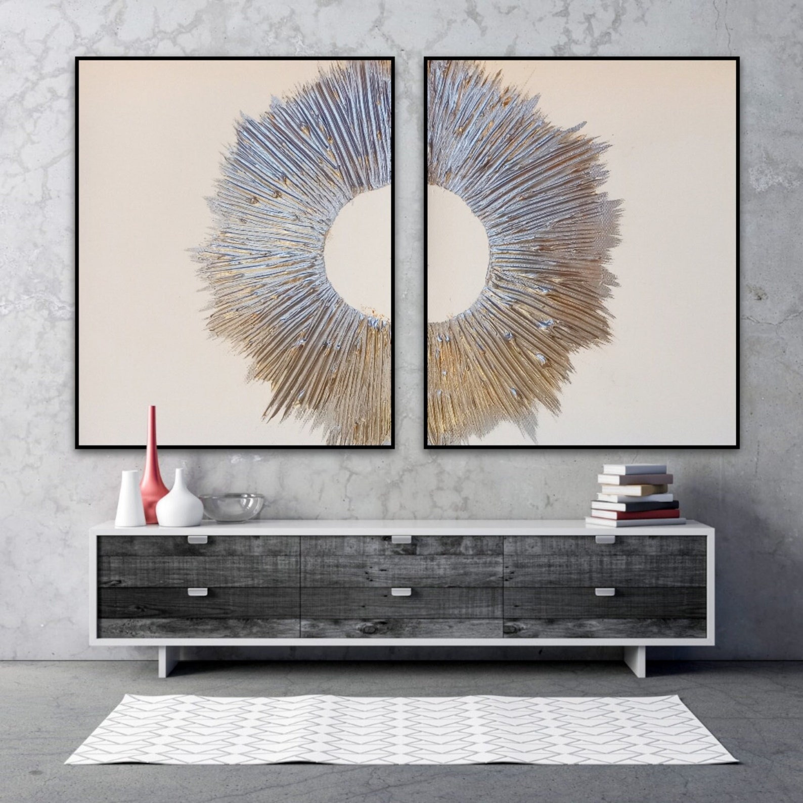 White Textured Wall Art Two Piece Wall Art Silver Textured Etsy