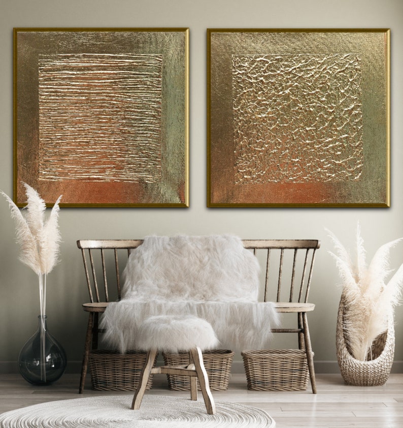 Artwork 2 Piece, Gold Metal Wall Art, Gold Painting, Gold Wall Art, 2