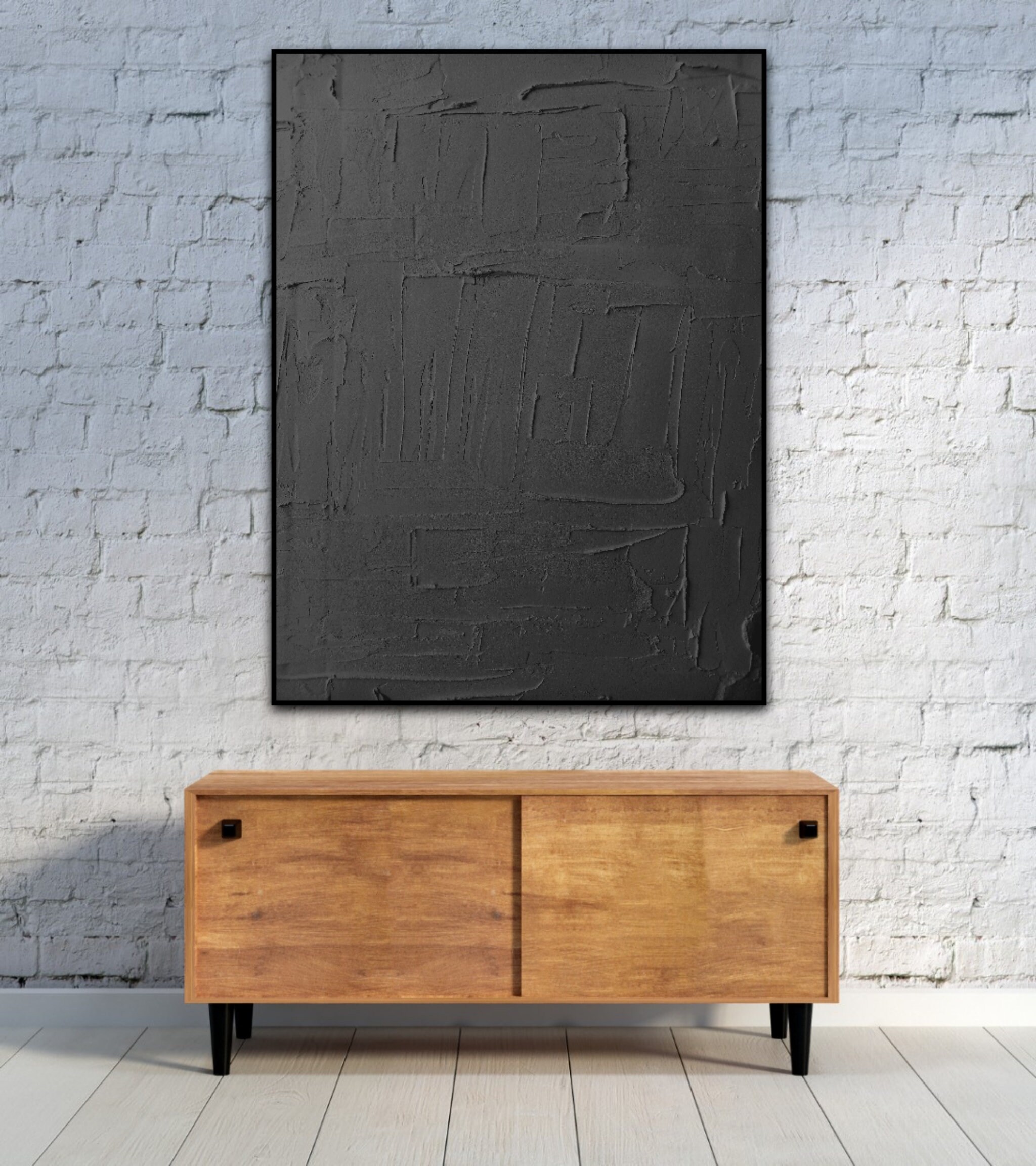 Black Large Wall Decor, Black Textured Wall Art, Plaster Art