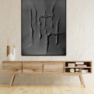 Plaster art, Black plaster wall art, Minimalist wall art, Monochrome painting, Black sculptured painting, Giant wall art, Wall decore image 6