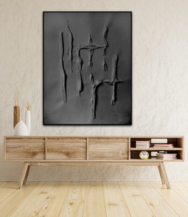 Plaster art, Black plaster wall art, Minimalist wall art, Monochrome painting, Black sculptured painting, Giant wall art, Wall decore image 6