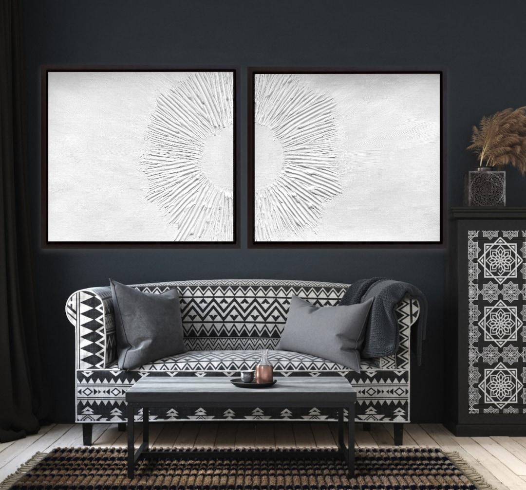 Two Piece Wall Art White Textured Wall Art 2 Piece Abstract Etsy