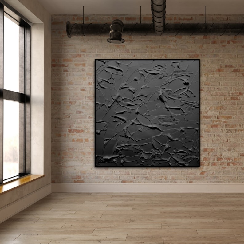 Plaster Wall Art Black Wall Art Large Black Abstract Etsy