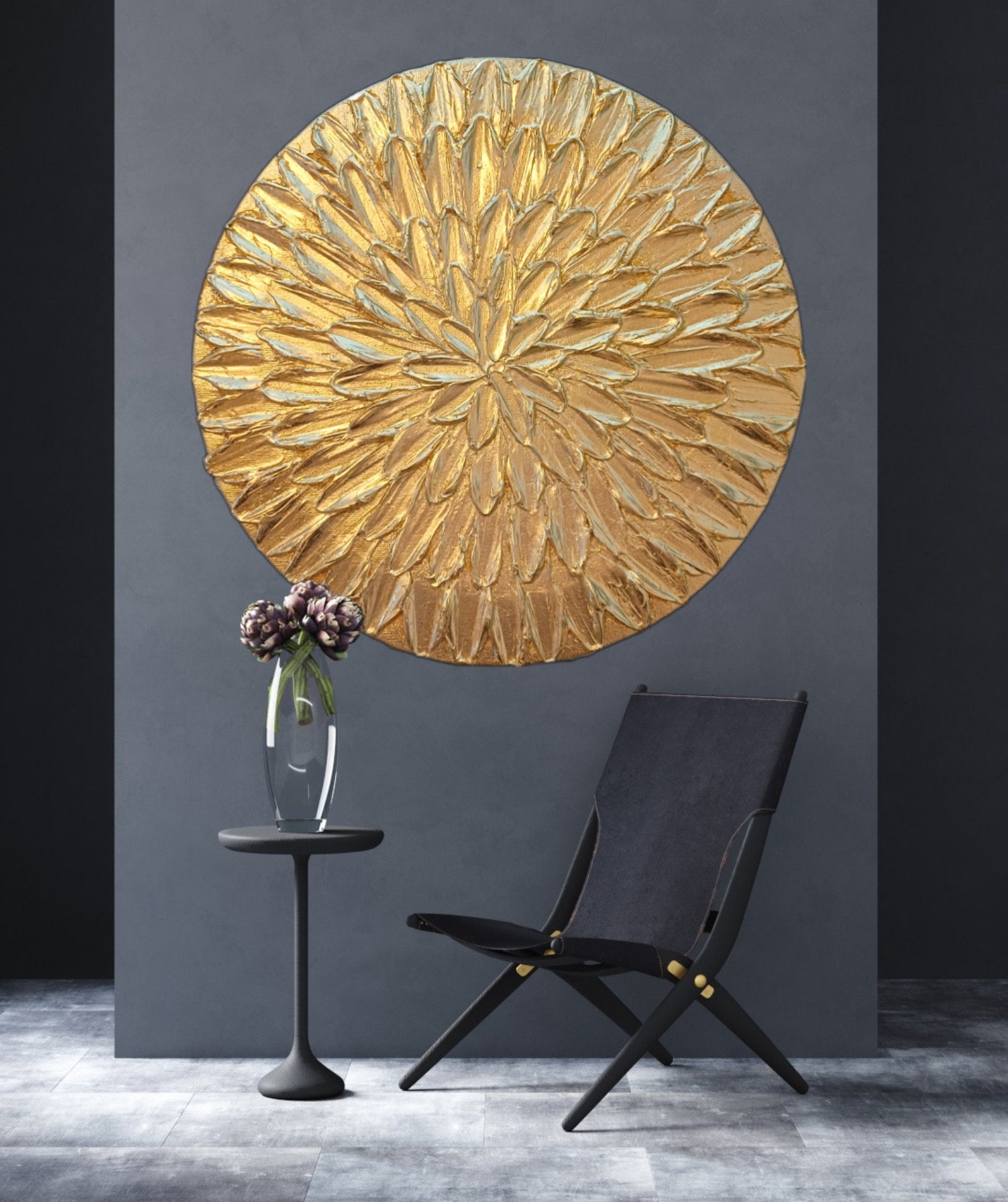 Round Wall Art, Gold Room Decor, Circular Wall Art, Round Metal Wall