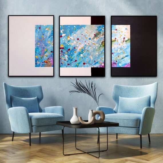 ジャクソン・ポロック風ウォールアートセット：抽象表現主義、3点