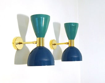 Applique Wall Sconce - Metal and Brass - Green / Blue Color