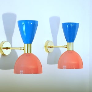 Applique - Wall Sconce - Metal / Brass - PINK / LIGHT BLUE Color