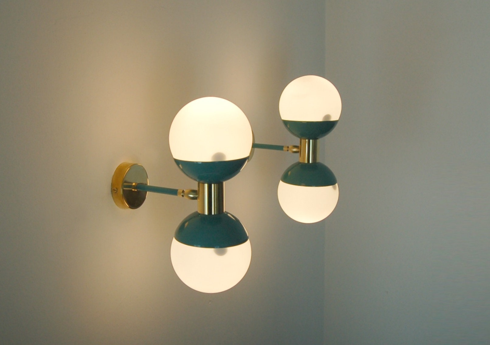 Wall Light Double Sphere Glass Brass / Light Blue Etsy UK