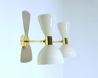 Applique / Wall Sconce - Metal and Brass - WHITE Color - STILNOVO Style