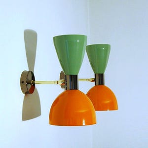 Applique / Wall Lamp - Metal and Brass - Light GREEN / ORANGE - Style &#39;50